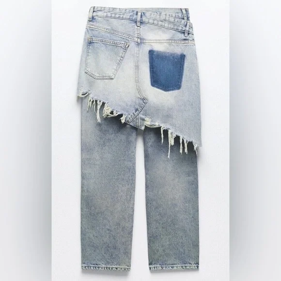 Zara Light Blue Distressed Straight Jeans - Picture 2 of 5